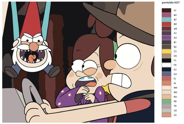 Картина по номерам «Гравити Фолз Фолс: Мейбл, Диппер и гном» — картинка 2