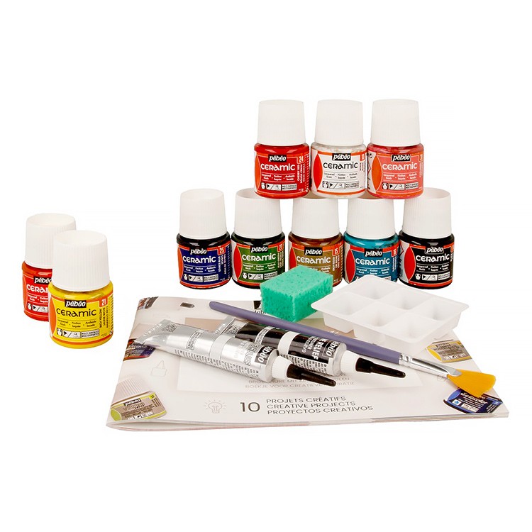 Набор красок Pebeo Ceramic «Коллекция» по керамике и металлу с аксессуарами, 10 цв. — картинка 5