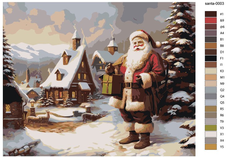 Картина по номерам «Новогодняя: Дед Мороз в зимнем городке» — картинка 2
