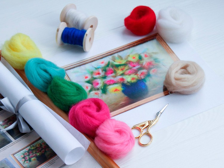 Картина шерстью «Букет пионов» — картинка 2