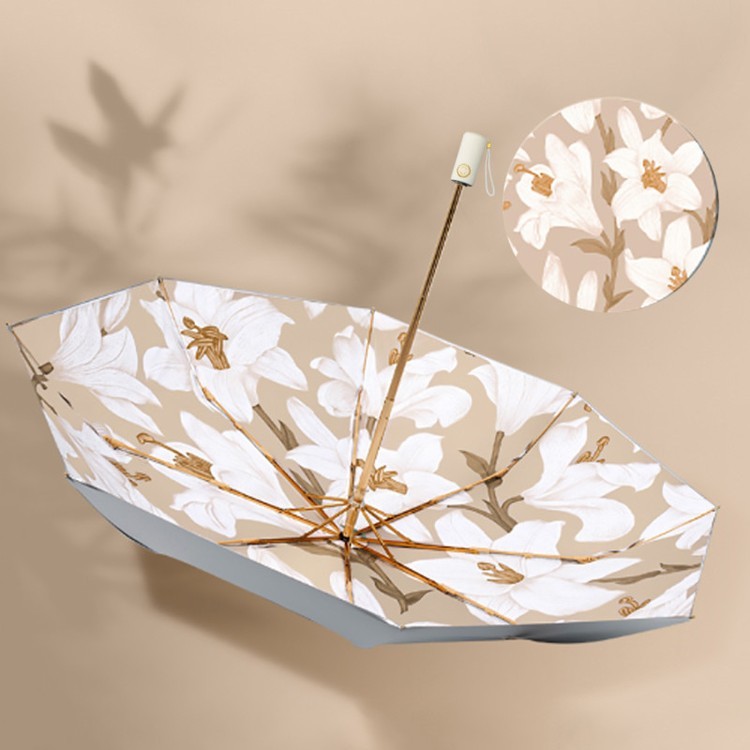 Зонт двусторонний Нежные лилии, складной, 8 спиц, автомат — картинка 3