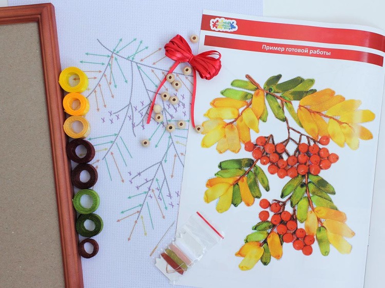 Вышивка лентами «Ветка рябины» — картинка 2