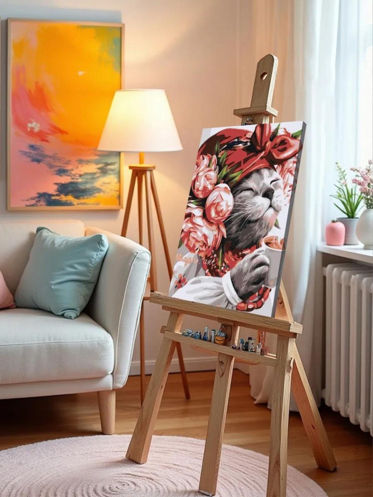 Картина по номерам «Котик с чашкой» — картинка 9