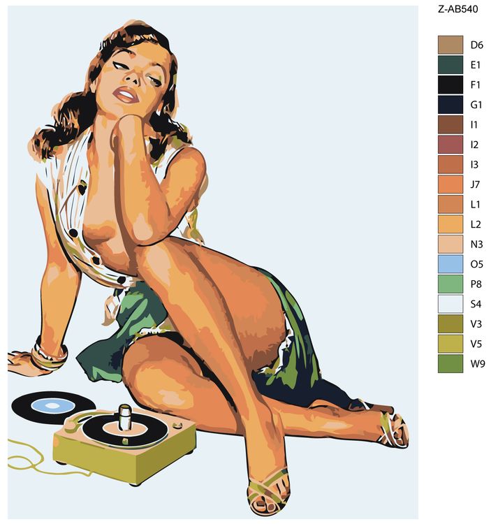 Картина по номерам «Девушка и пластинки» — картинка 2