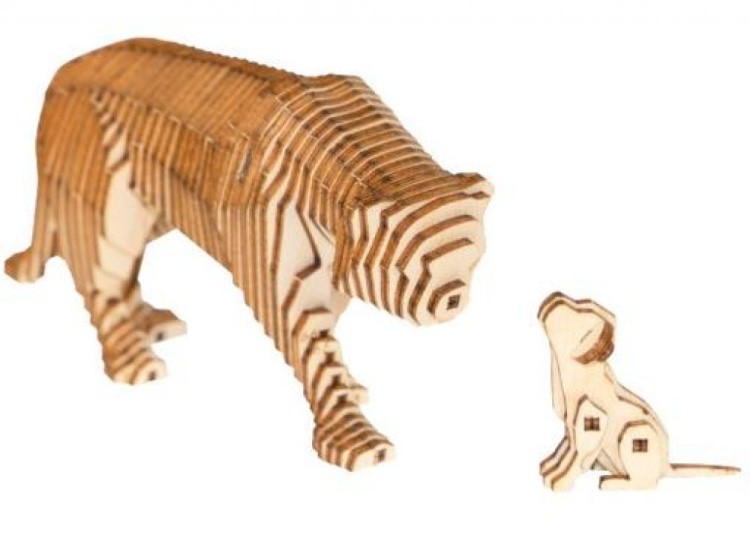 Конструктор из дерева «Львица со львенком с набором карандашей», UNIWOOD