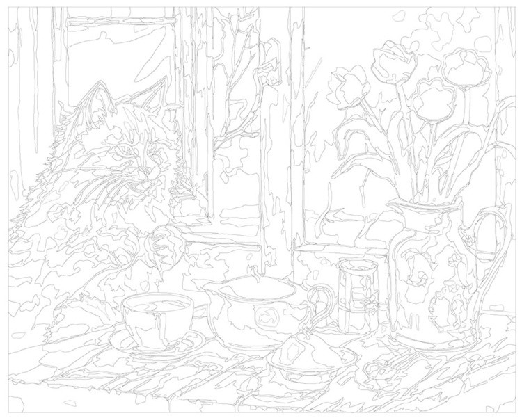 Картина по номерам «Рыжий кот пьет чай у окошка» — картинка 3