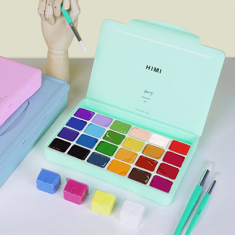 Набор гуашевых красок HIMI зеленый 24 цвета по 30 мл — картинка 2