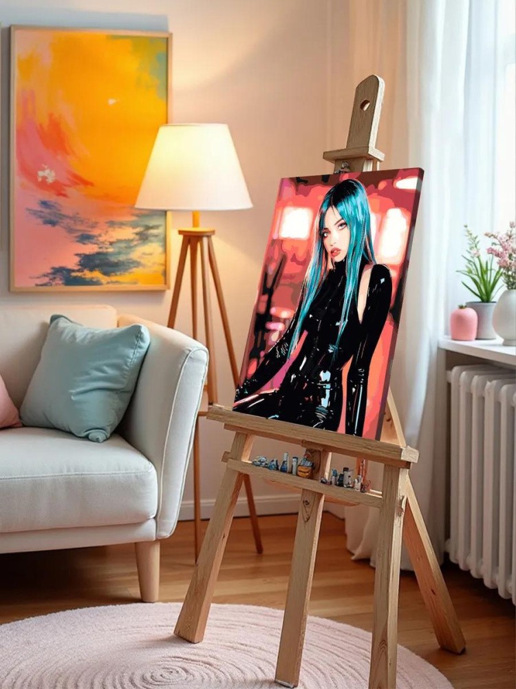 Картина по номерам «Девушка в латексе неон, бдсм 40x50» — картинка 9