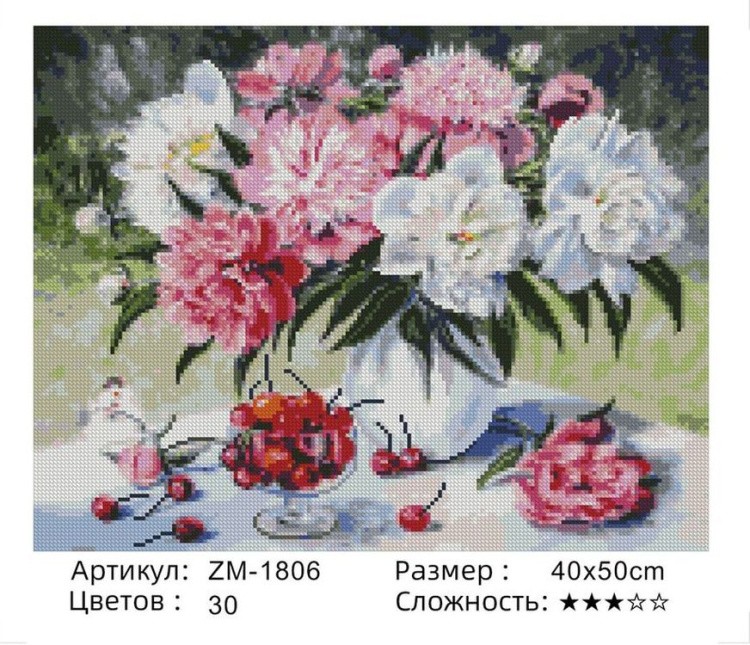 Алмазная вышивка «Пионы в Париже» — картинка 2