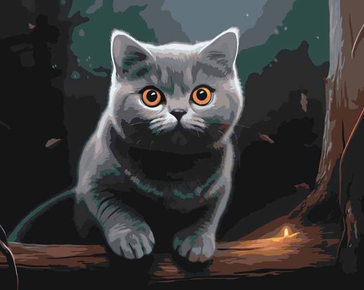 Картина по номерам «Британский кот в темном лесу»
