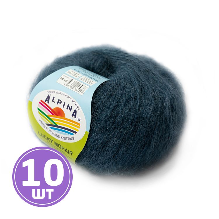 Пряжа Alpina LUCKY MOHAIR (09), джинсовый, 10 шт. по 50 г