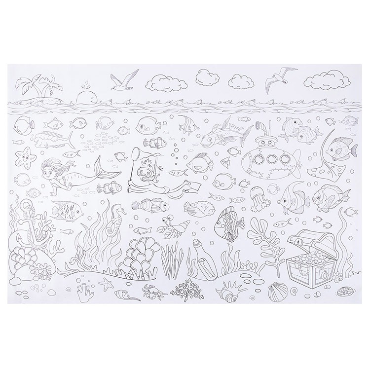 Большая раскраска «Подводный мир», 120 г/м2, 100x69 см, 1 лист