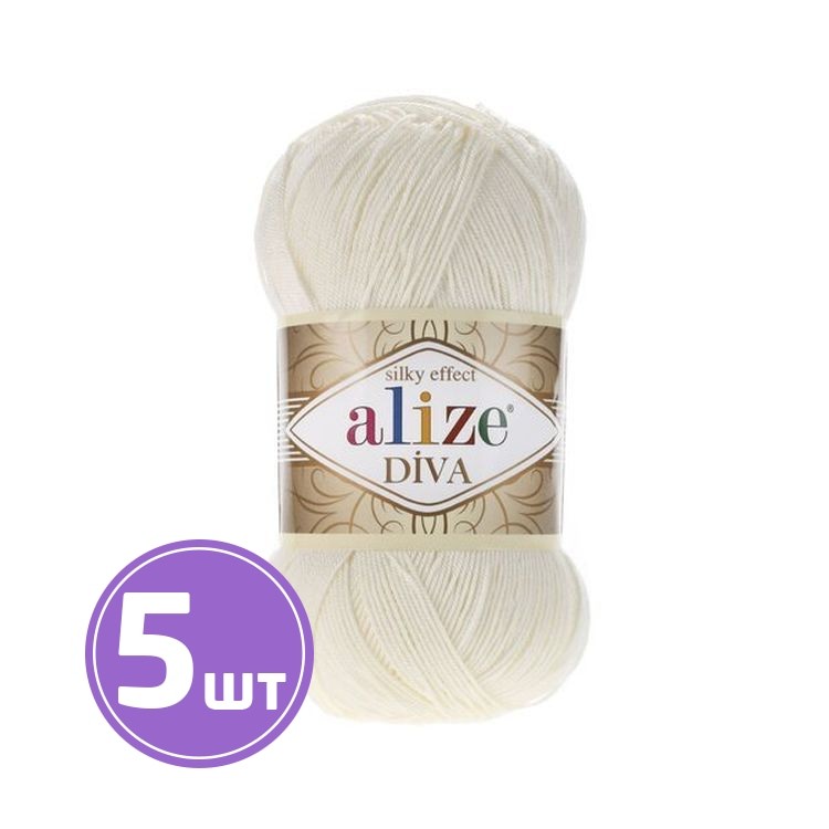 Пряжа ALIZE Diva Silk effekt (62), молочный, 5 шт. по 100 г