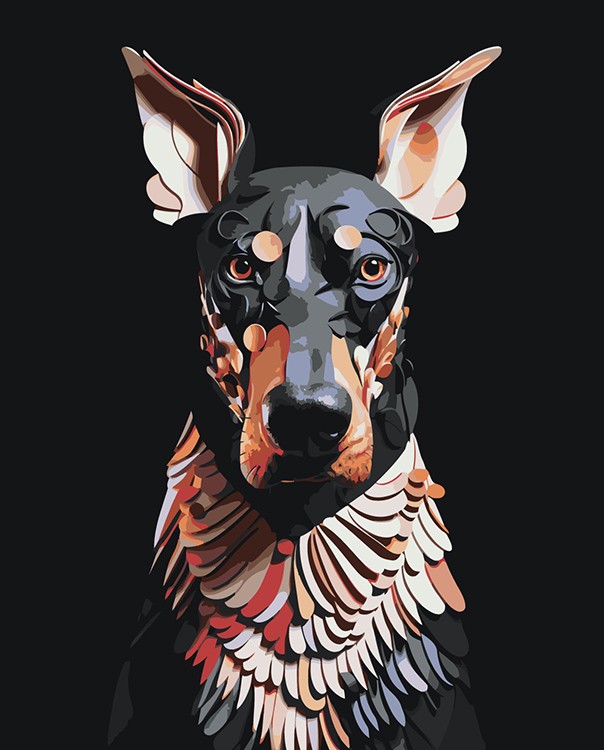 Картина по номерам «Собака доберман с необычными узорами»
