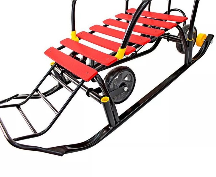 Санки детские Snow Black Auto красные рейки с колесами — картинка 17