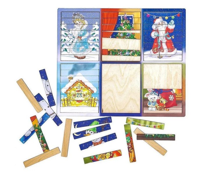 Развивающее пособие из дерева «Новогодние пазлы из палочек» — картинка 3