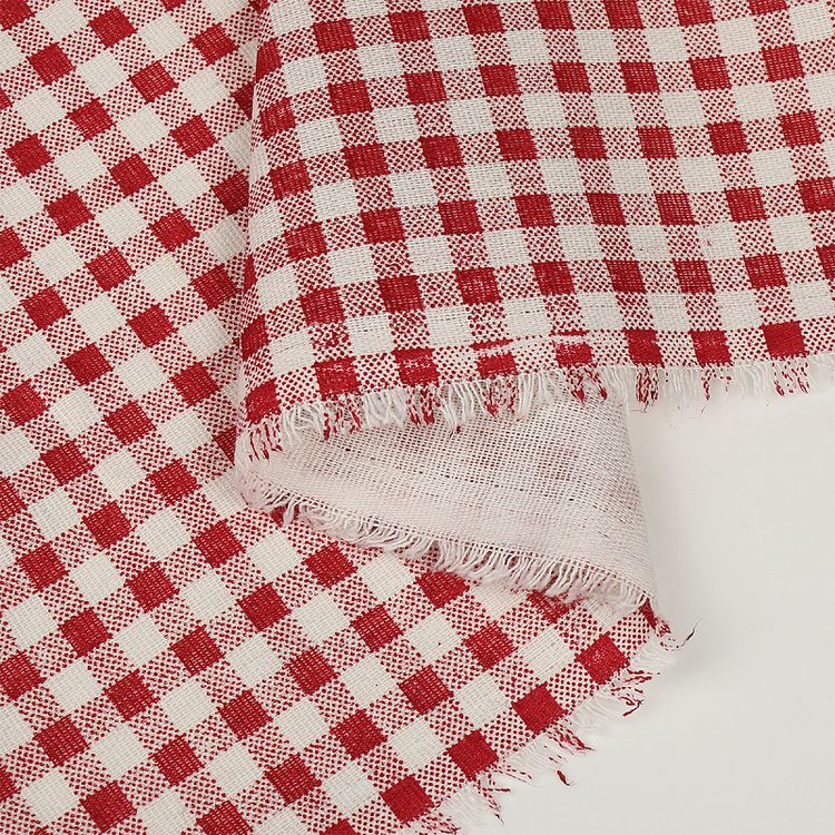 Ткань льняная, 1 м x 150 см, 140 г/м², цвет: красный, клетка, TBY — картинка 6