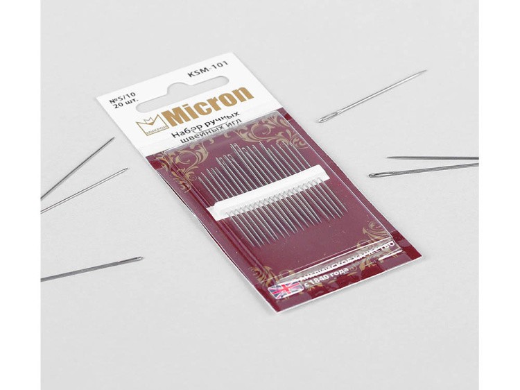 Набор ручных швейных игл Micron №5/10, 20 шт., арт. KSM-101 — картинка 2