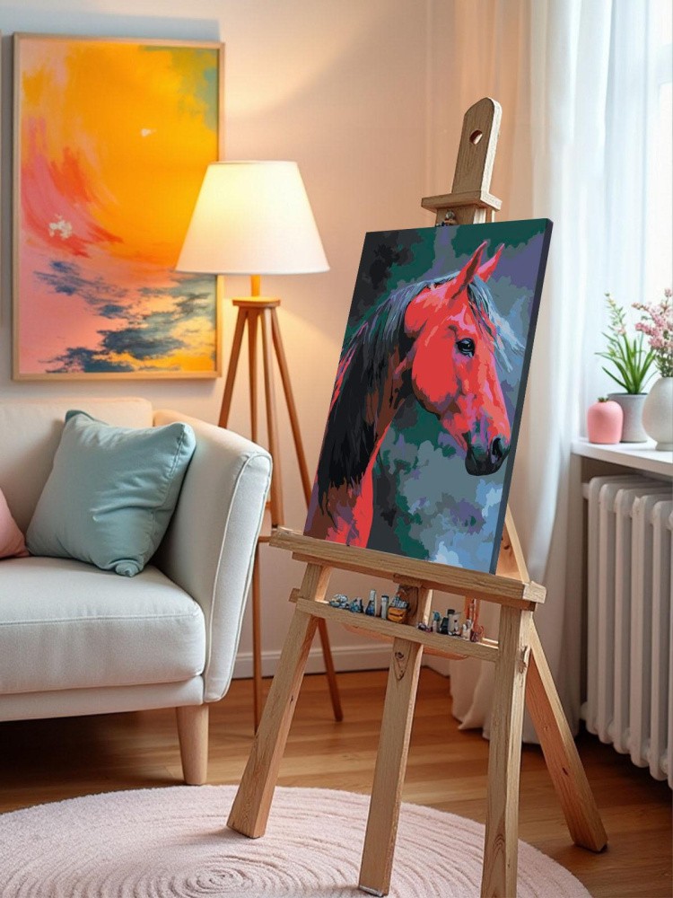 Картина по номерам Красная лошадь Символ нового года — картинка 10