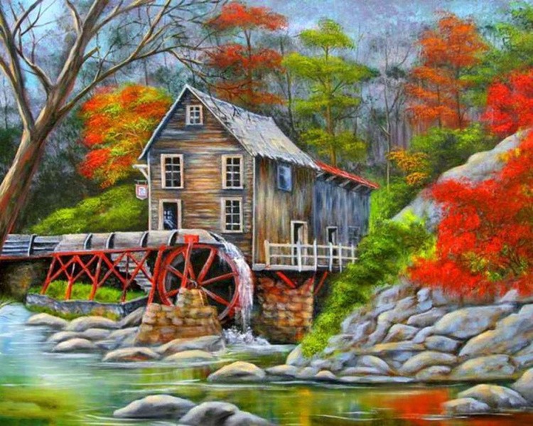 Алмазная вышивка «Дом в лесу» — картинка 2