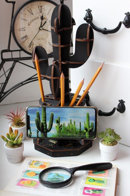 Конструктор из дерева «Настольный органайзер Кактус черный», Eco Wood Art — картинка 4