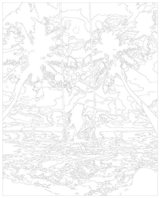 Картина по номерам «Природа: Девушка на качелях на берегу моря с пальмами» — картинка 3