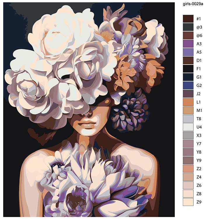 Картина по номерам «Портрет девушки с пышными цветами 2» — картинка 2