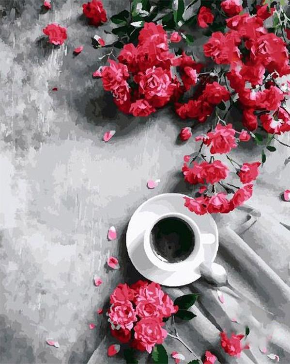 Картина по номерам «Чашка кофе и цветы»