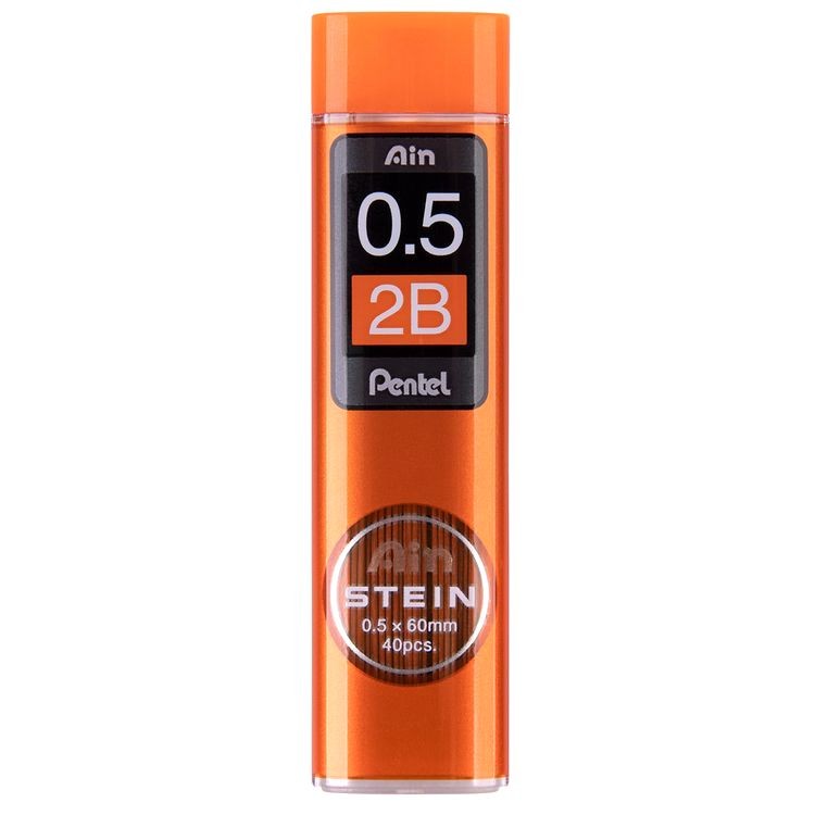 Грифели для карандашей автоматических Ain Stein 0,5 мм, 2В, 40 шт. в тубе, Pentel