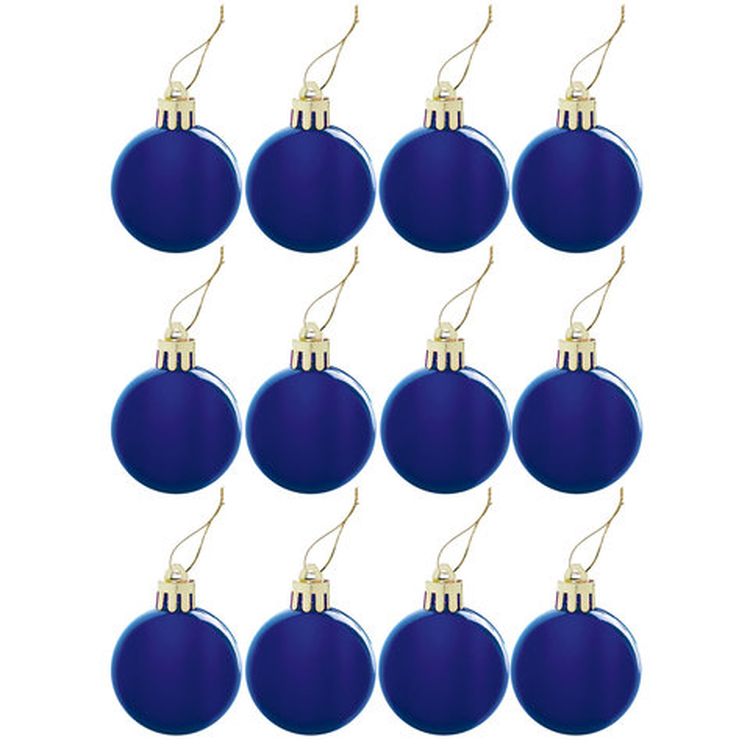 Шары елочные, набор 12 шт., пластик, 4 см, синие, глянец, подвес — картинка 3