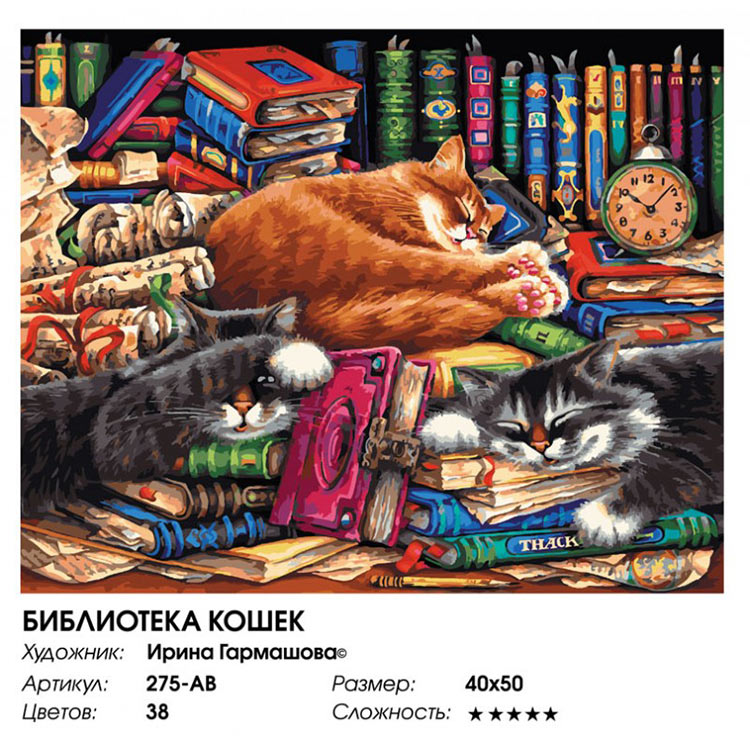 Картина по номерам «Библиотека кошек» — картинка 2