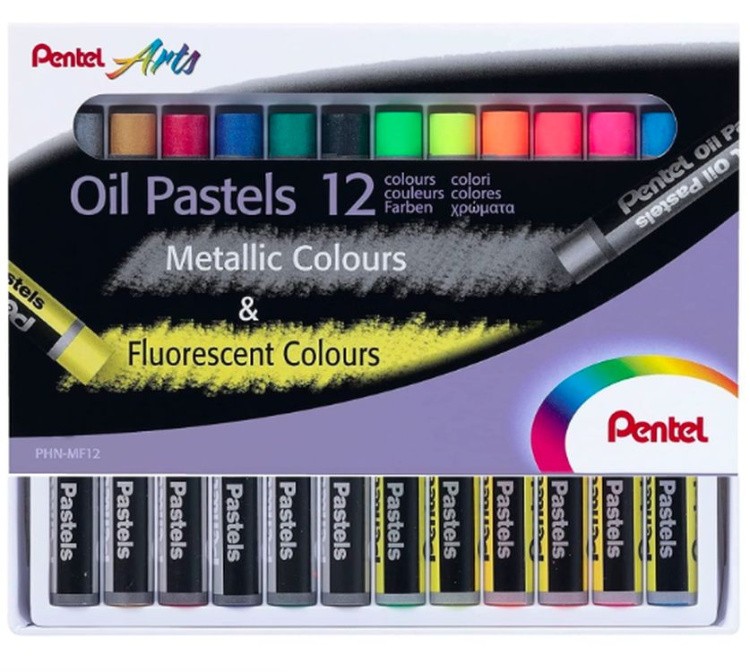 Пастель масляная, флуоресцентная 6 цв., металлик 6 цв., Pentel — картинка 2