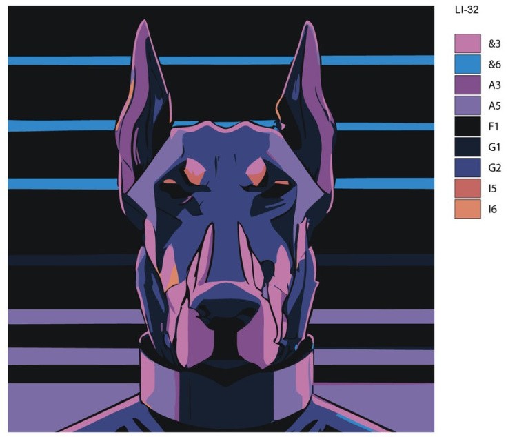 Картина по номерам «Портрет добермана в стиле киберпанк» — картинка 2
