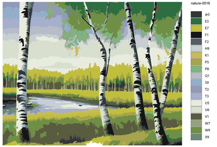 Картина по номерам «Природа: Пейзаж с березами у реки 2» — картинка 2