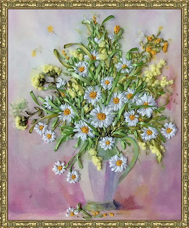 Вышивка лентами «Белый букет» — картинка 2