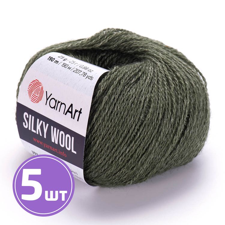 Пряжа YarnArt Silky Wool (346), меланж оливковый, 5 шт. по 25 г