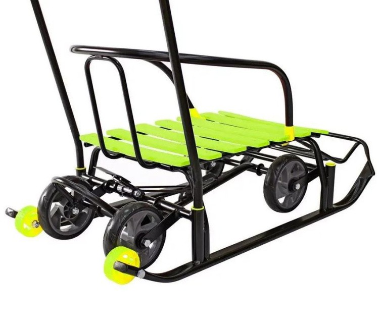 Санки детские Snow Black Auto лимонные рейки с колесами — картинка 15