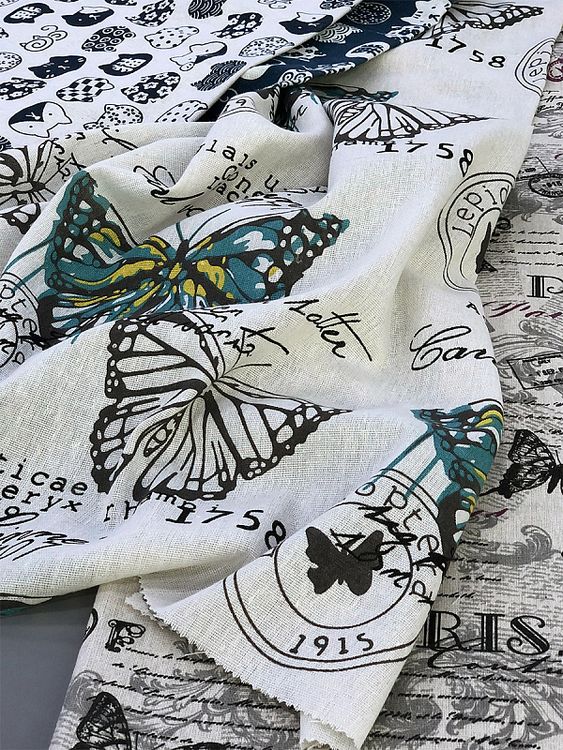 Ткань лен Бабочки, 140 г/м², 30% лен, 70% хлопок, 3 м, ширина 150 см, TBY — картинка 8