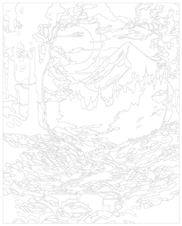 Картина по номерам «Природа: Красочный пейзаж с лесным ручьем и горами» — картинка 3