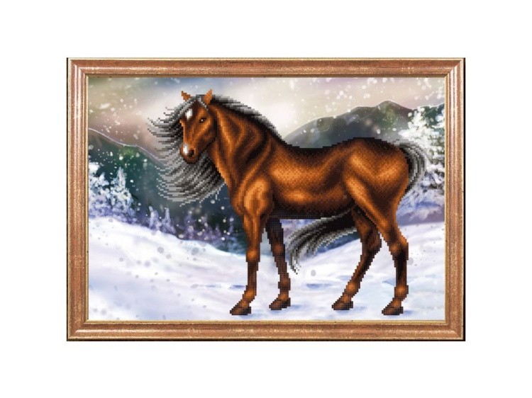 Рисунок на ткани «Конь на снегу «