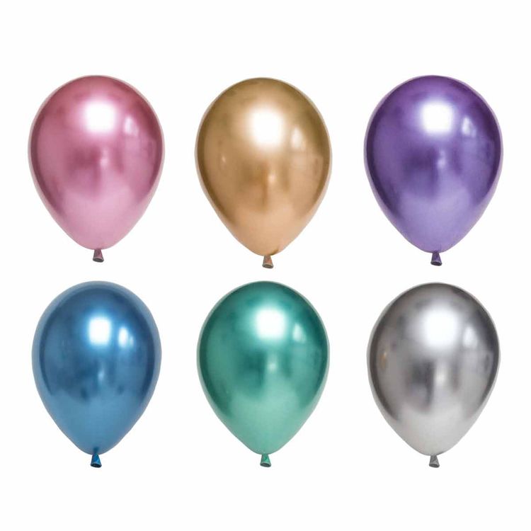 Набор воздушных шаров, 30 см, цвет: хром металлик ассорти, 6 шт., BOOMZEE