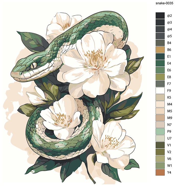 Картина по номерам «Зеленая змея в цветах, животные 40x50» — картинка 2