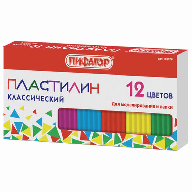 Пластилин классический ПИФАГОР, 12 цветов, 120 г