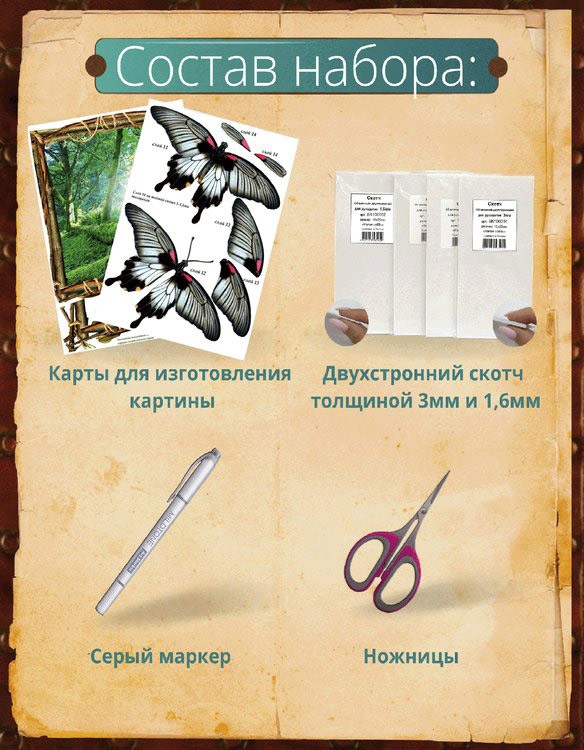 Набор папертоль «Бабочка ч/б» 24x24 см — картинка 3