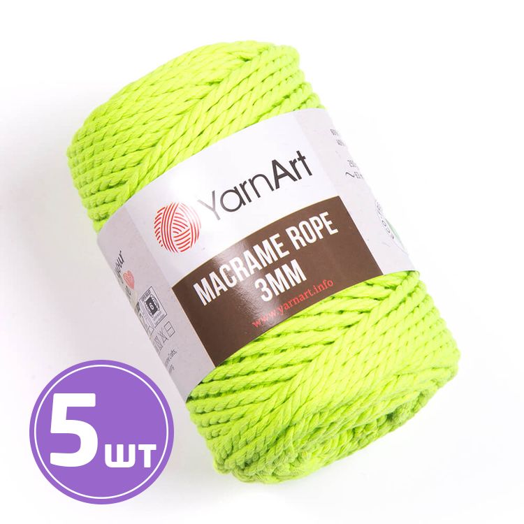 Пряжа YarnArt Macrame rope 3 мм (801), яркий лайм, 5 шт. по 250 г