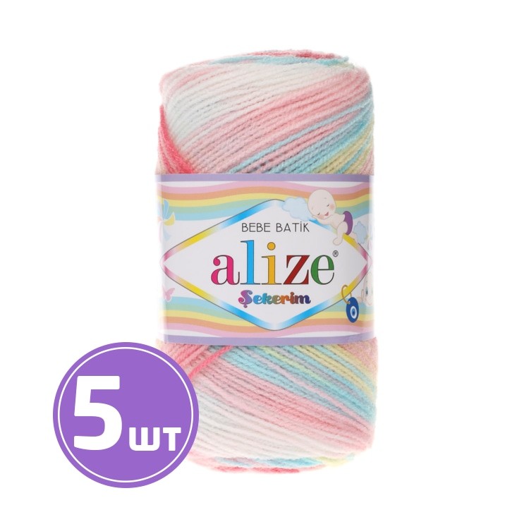 Пряжа ALIZE Sekerim bebe batik (3045), розовый-белый-желтый-голубой, 5 шт. по 100 г