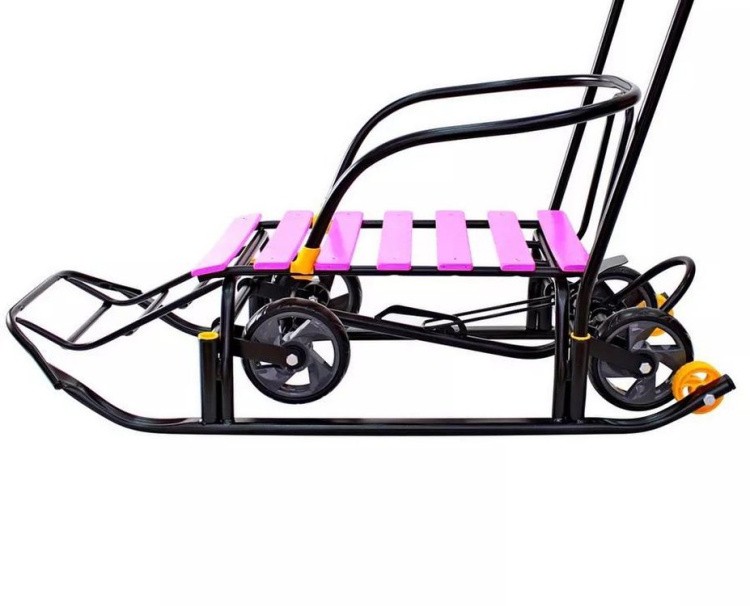 Санки детские Snow Black Auto сливовые рейки с колесами — картинка 13