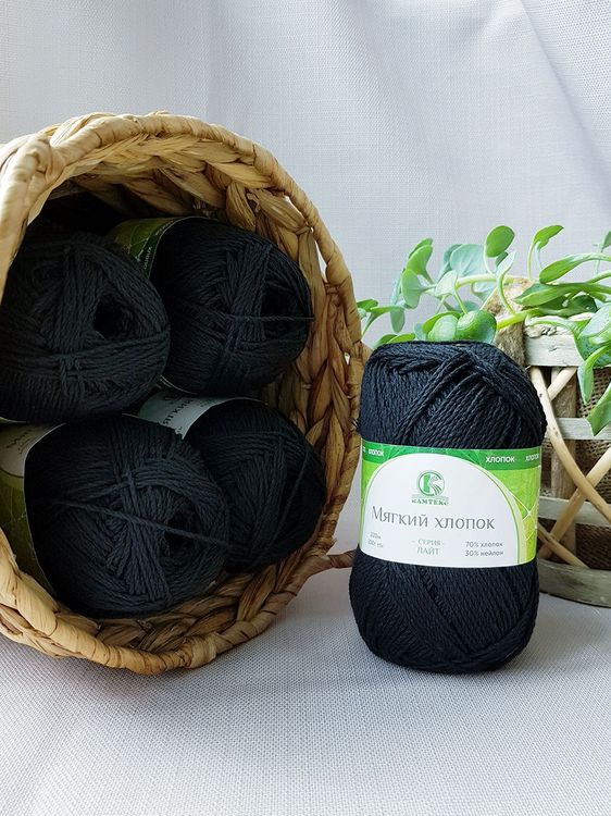 Пряжа Камтекс Мягкий хлопок (003), черный, 5 шт. по 100 г — картинка 2