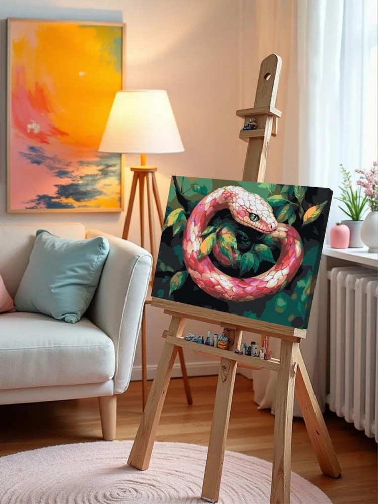 Картина по номерам «Розовая змея на дереве, Символ года» — картинка 10