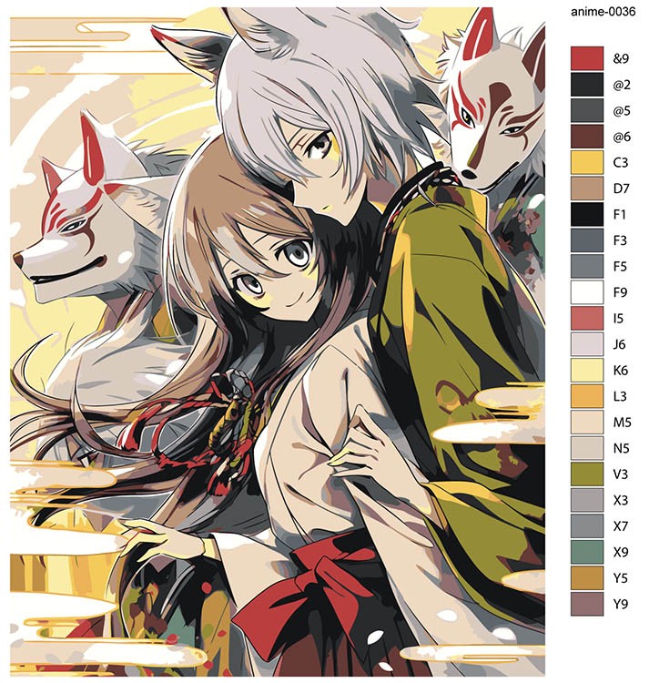 Картина по номерам «Аниме: Девушка, парень и волки в масках» — картинка 2